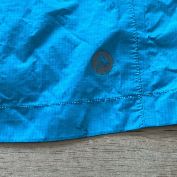 Marmot Kids Aqua Blue Lightweight Rain Jacket Youth XL Hood Zippered Pockets - Picture 9 of 9
